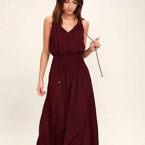 Lulu's Star Sisters Burgundy Maxi Dress L